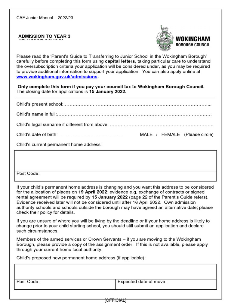 Junior School Application Form 2022 (PDF Document) PDF Government