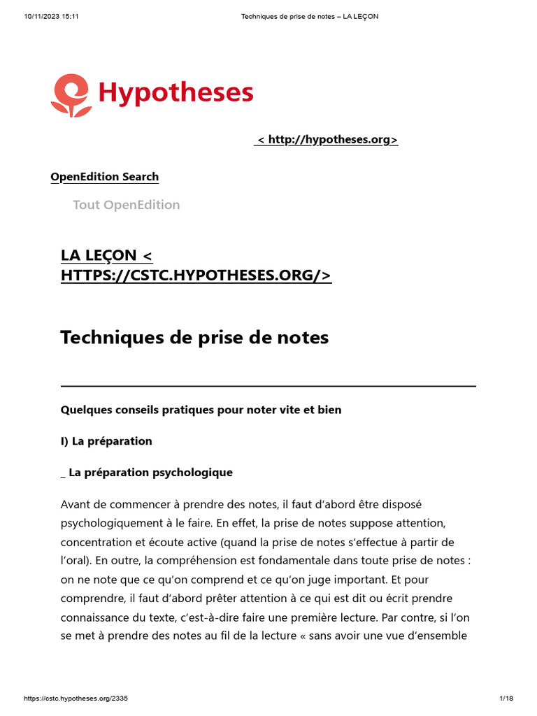 Techniques efficaces de prise de notes | PDF | Discours (linguistique ...