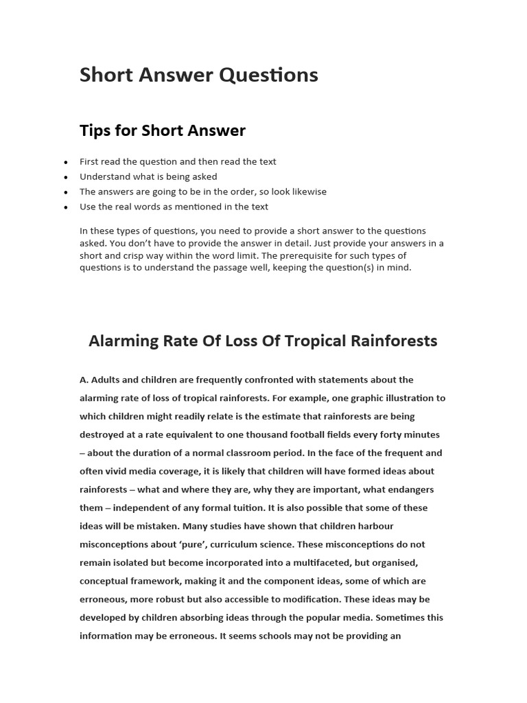 Short Answer Tips & Case Studies | PDF | Coral Reef | Dinosaurs