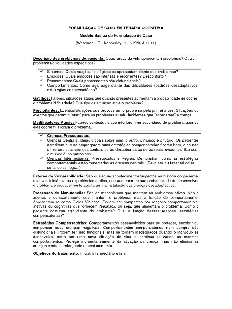 Formulação de Caso em Terapia Cognitiva | PDF | Comportamento | Pensamento