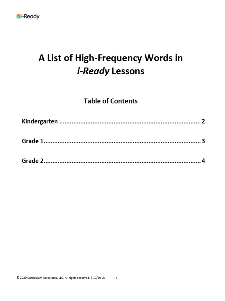 Iready HFW List PDF Learning Human Communication
