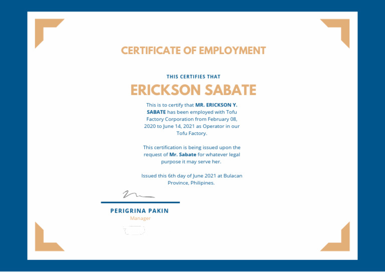 Erickson Sabate Certificate of Employment PDF
