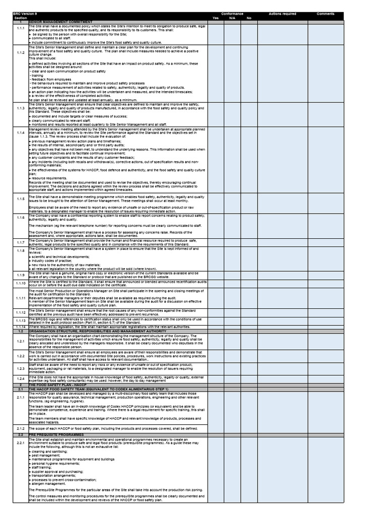 BRC Version 9 Food Safety Compliance Guide | PDF | Food Safety | Hazard ...
