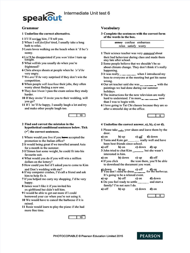 Intermediate Unit Test 6: Grammar & Vocabulary | PDF