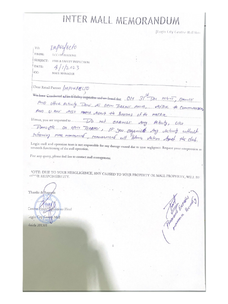 Inter Mall Memorandum PDF