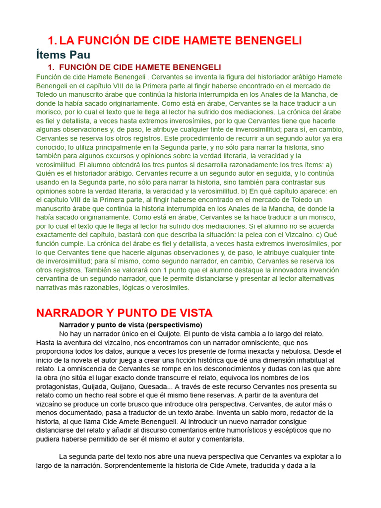 Función de Cide Hamete Benengeli en El Quijote | PDF | Don Quijote ...