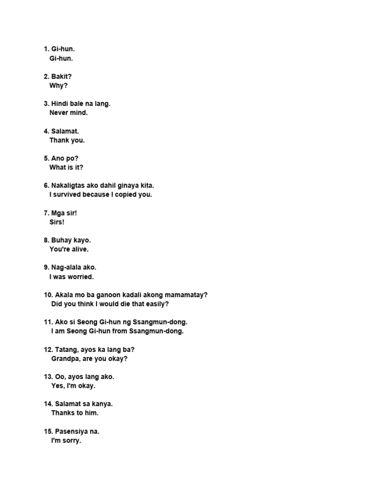 Squid Game S01 Ep04 Tagalog Transcript | PDF