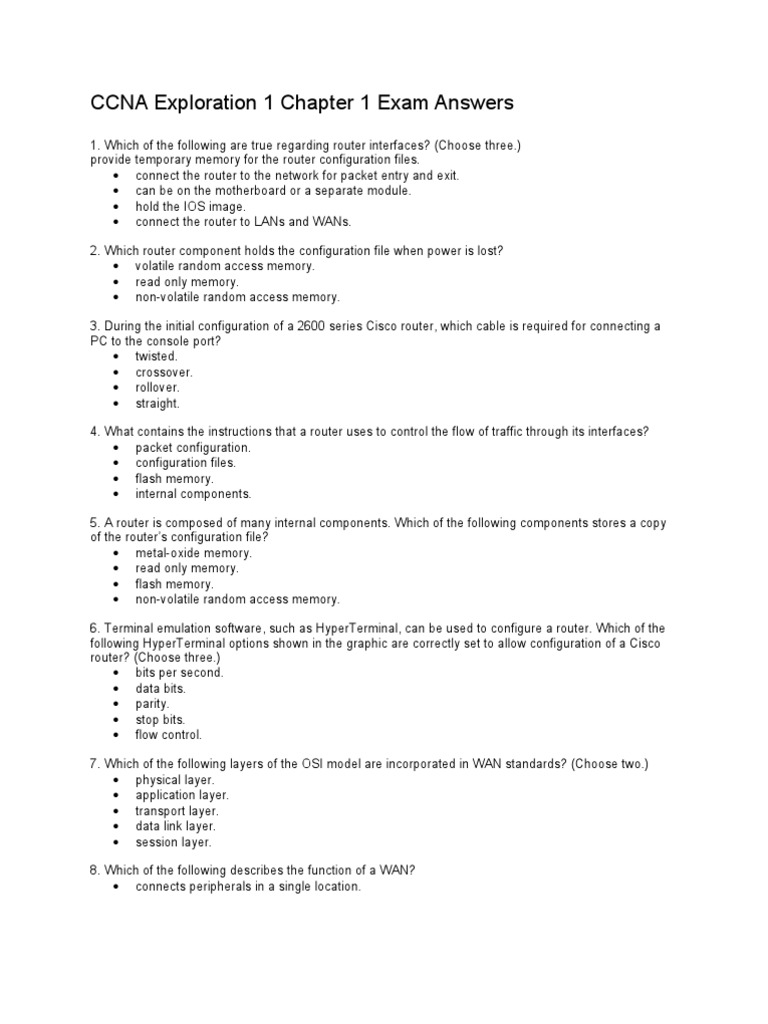 Cisco Module 1 Final Exam Answers