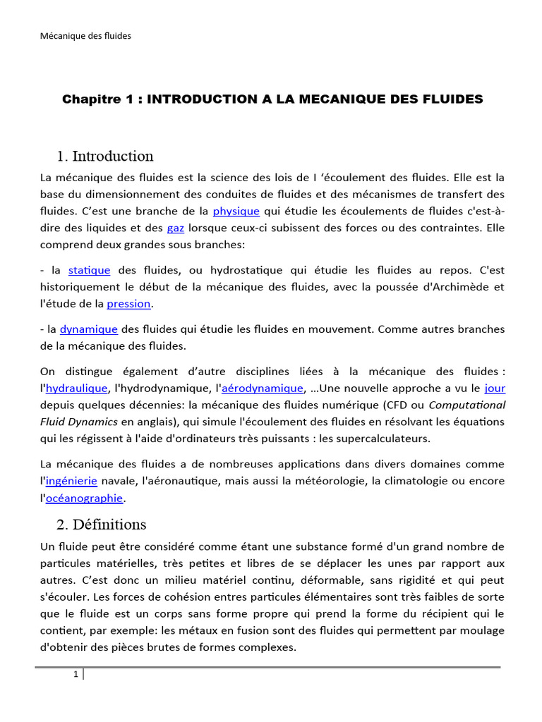 Introduction à la mécanique des fluides | PDF | Fluide | Viscosité