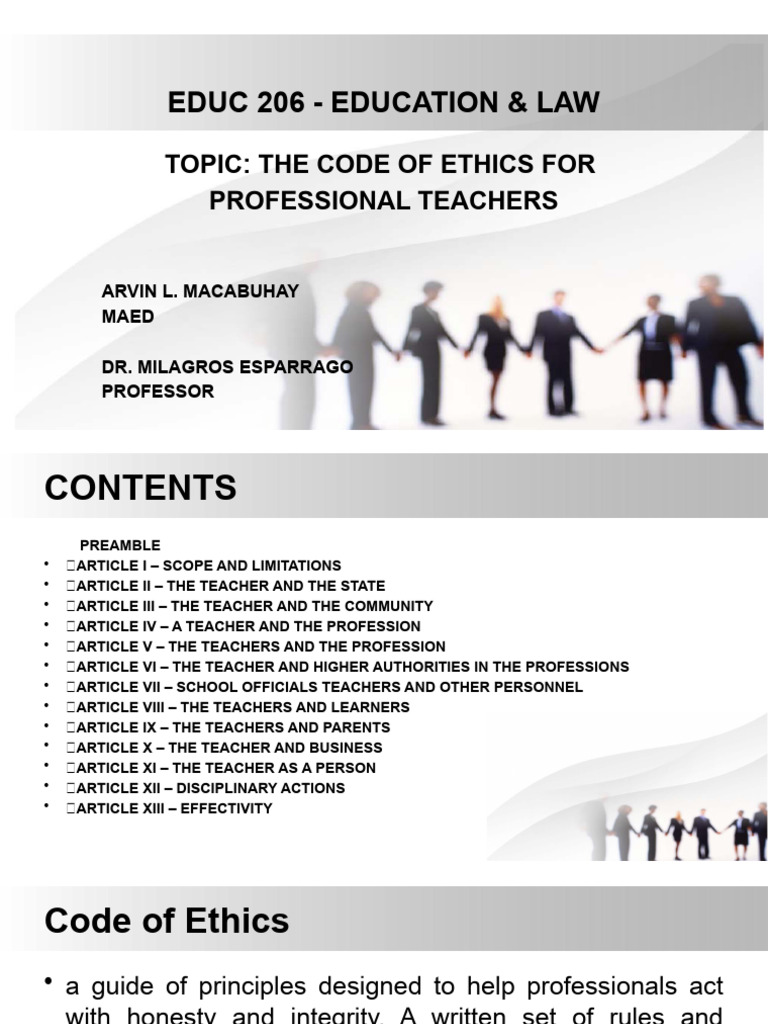 Code of Ethics for Professional Teachers | PDF | Teachers
