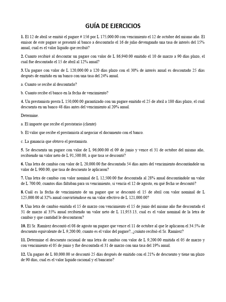 Problemas de Descuento y Finanzas | PDF | Bancos | Interés