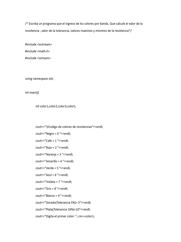 Codigo C++ Codigo de Colores | PDF | C ++ | Representación del conocimiento