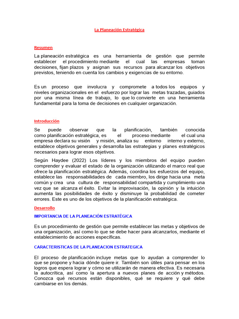 Tarea N°3 La Planeacion Estrategica | PDF | Planificación estratégica ...