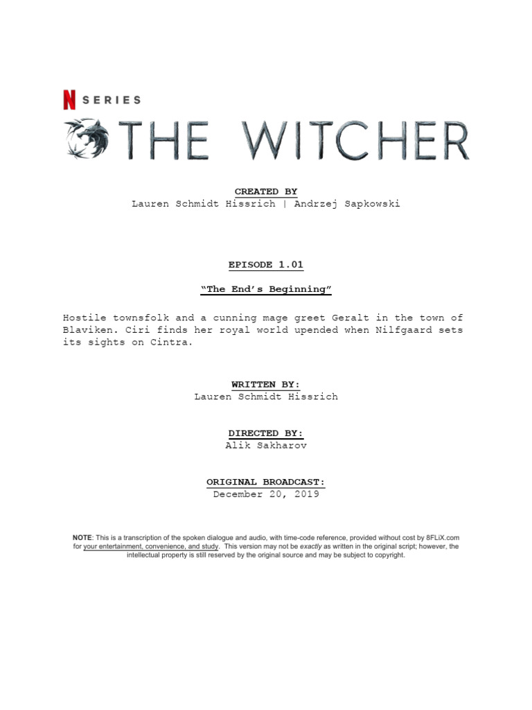 The Witcher Transcript 101 The Ends Beginning | PDF