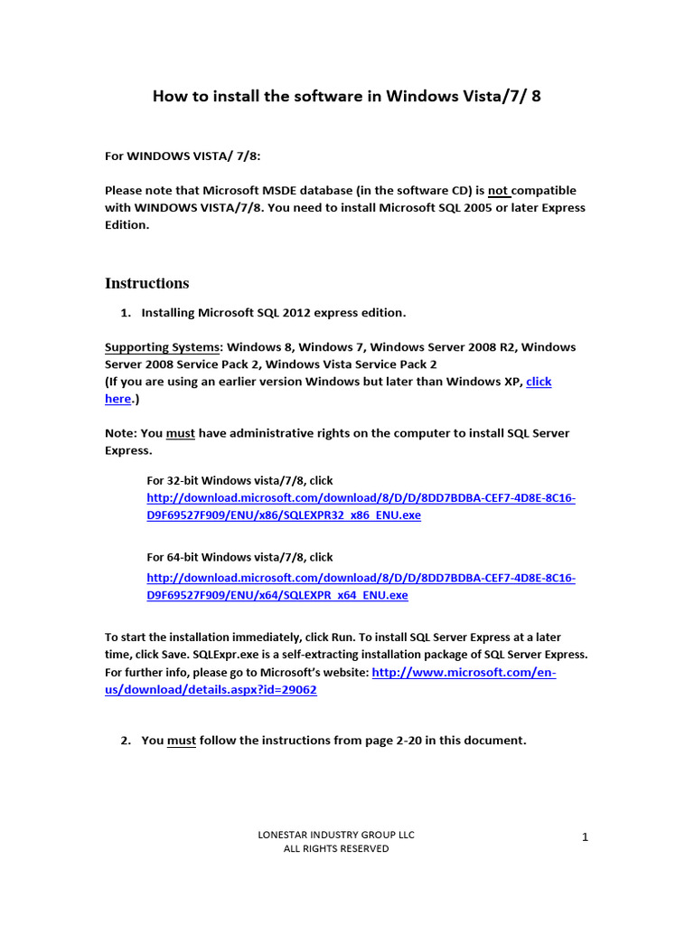 Install SQL Server on Windows Vista/7/8 | PDF | Microsoft Windows ...