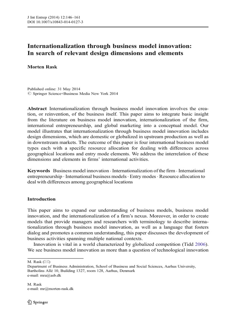 Rask 2014 | PDF | Business Model | Internationalization
