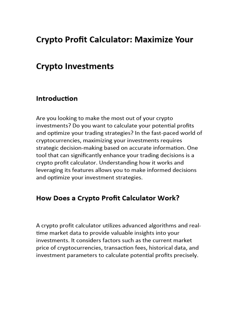 Crypto Profit Calculator Guest Post | PDF | Cryptocurrency | Investing