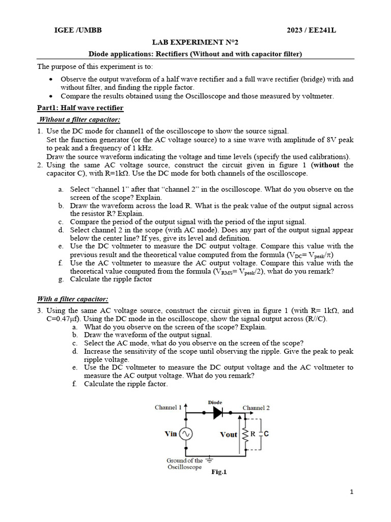 LAB 2 Rectifiers PDF Rectifier Voltage