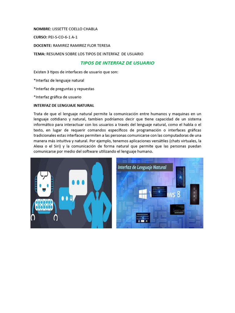 Resumen Sobre Los Tipos de Interfaz de Usuario PDF Interfaz de usuario Interfaces gráficas