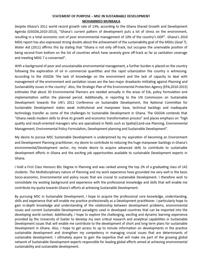 STATEMENT OF PURPOSE(MSC IN SUSTAINABLE DEVELOPMENT) | PDF ... image.