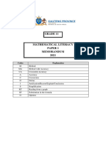 Math Lit Grade 11 Paper 1 Exemplar Memo 2021 + Grid Analysis