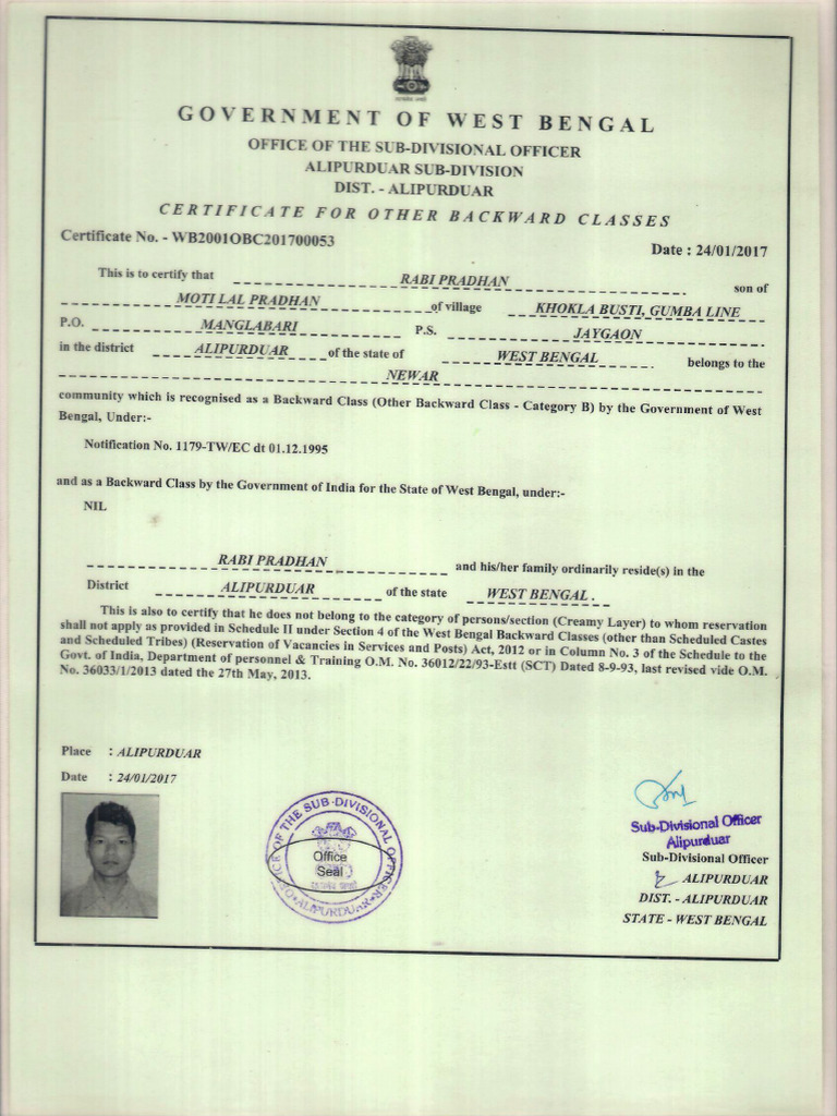 OBC Certificate PDF