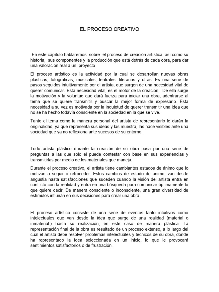 Proceso Creativo en la Creación Artística | PDF | Verdad | Pensamiento