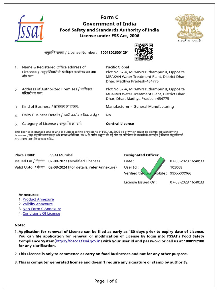Fssai License PG New PDF License Cooking Oil