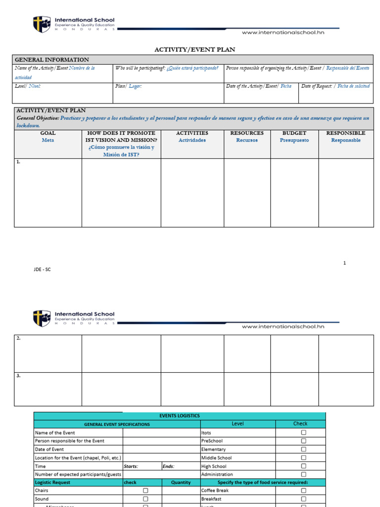 Activity Plan Template PDF Food And Drink