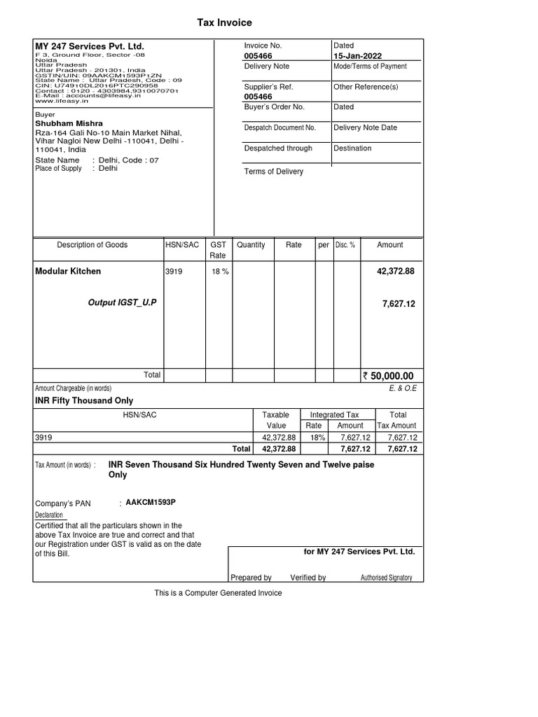 Modular Kitchen Invoice PDF Invoice Taxes