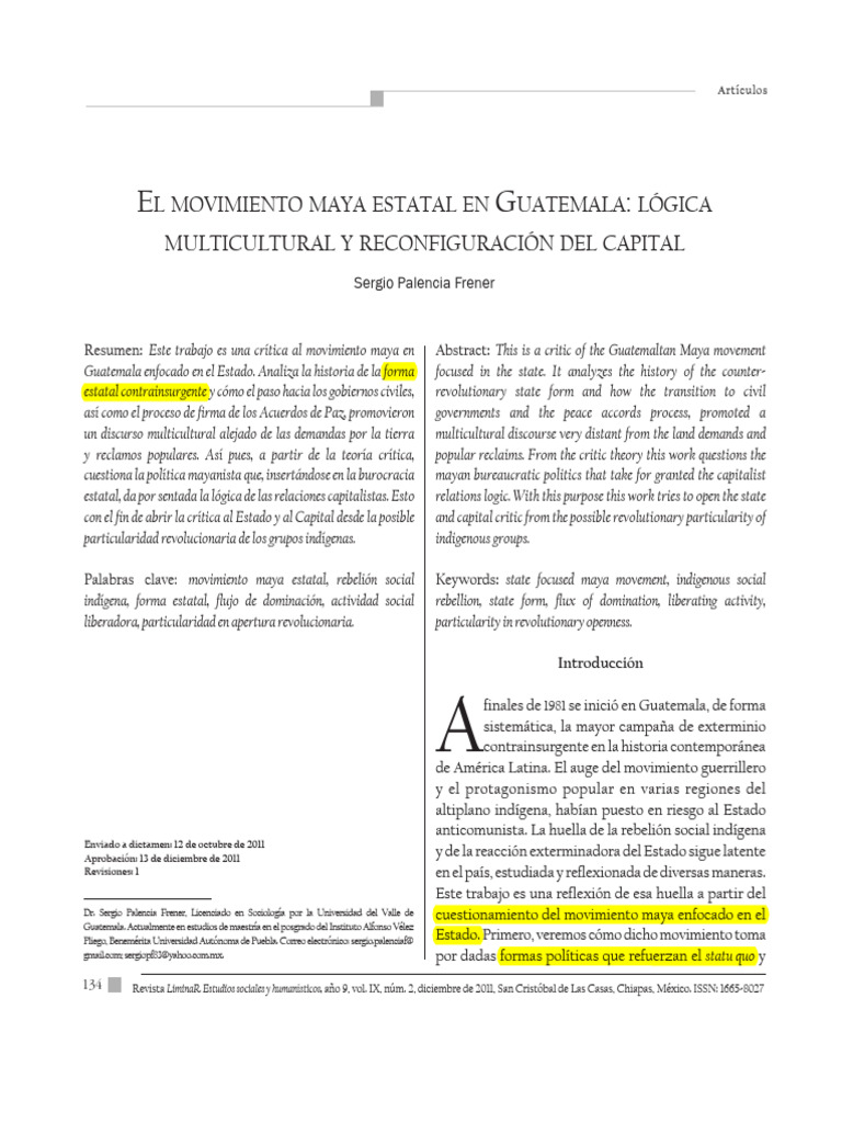 El Movimiento Maya Estatal En Guatemala PDF Guatemala Dial ctico