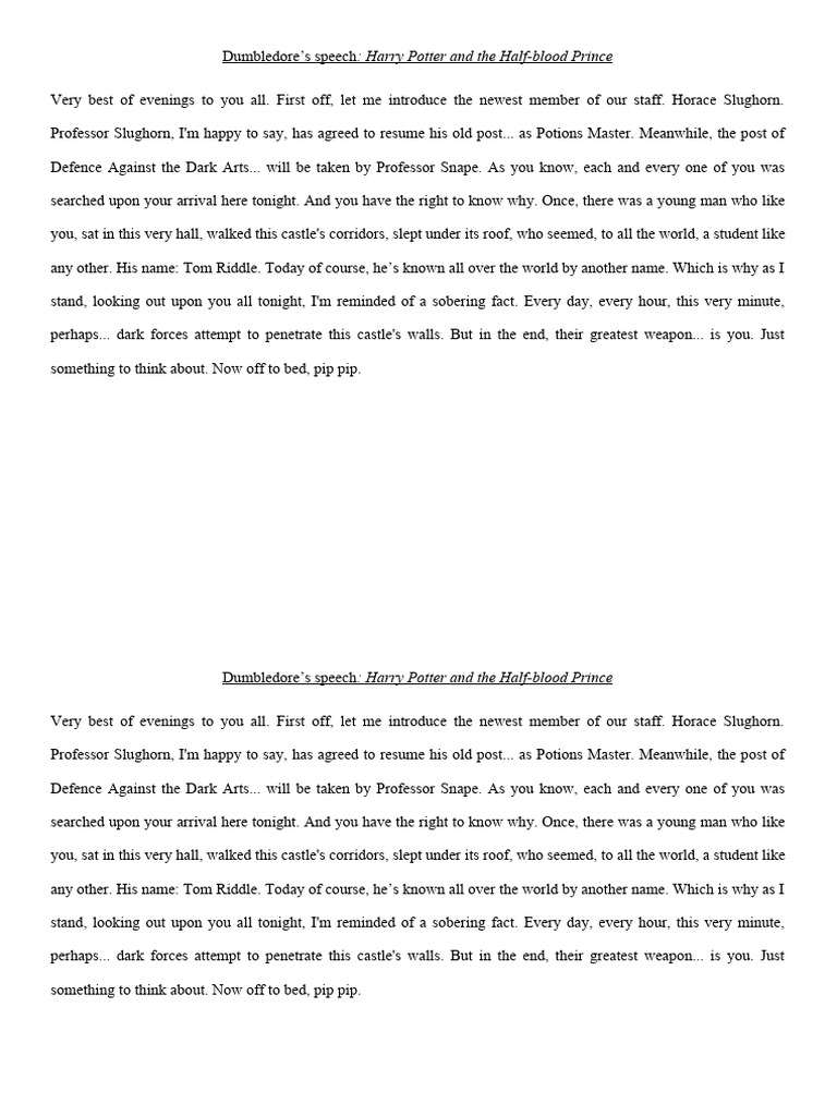 Dumbledore's Speech in HalfBlood Prince PDF