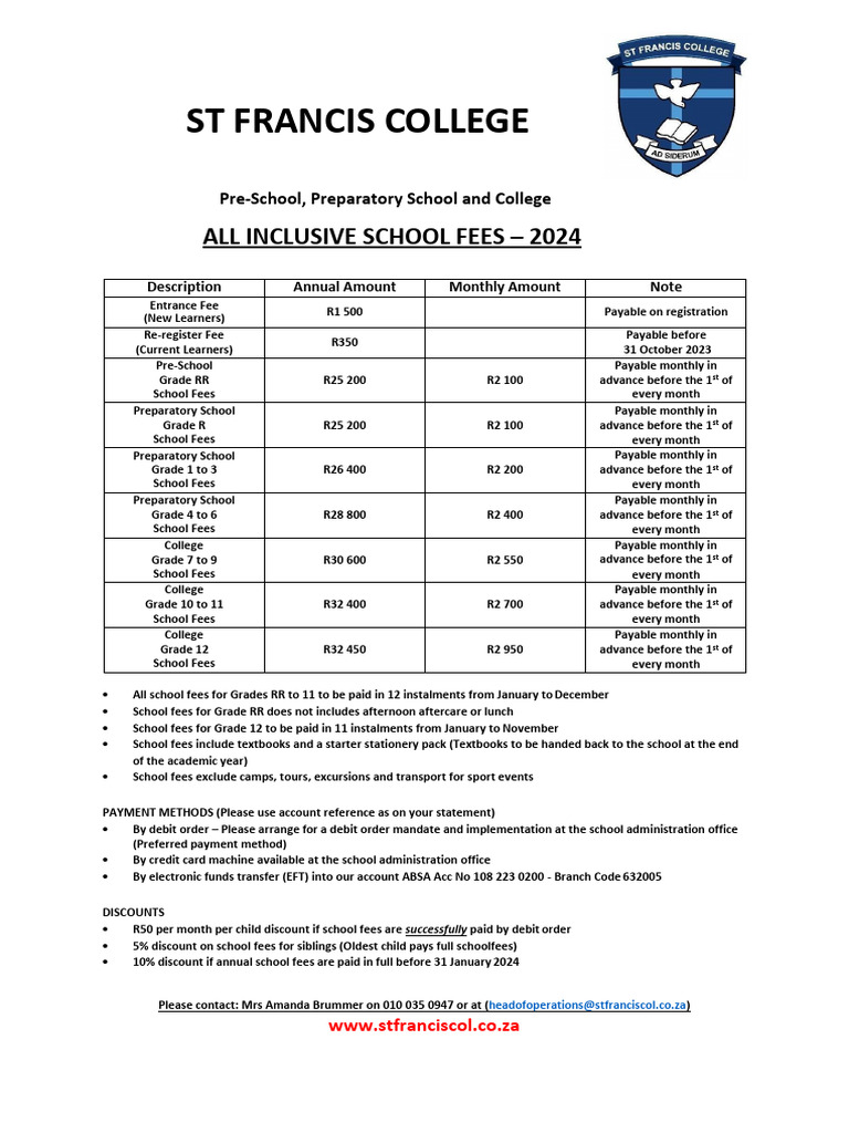 ST Francis School Fees PDF Debit Card Business