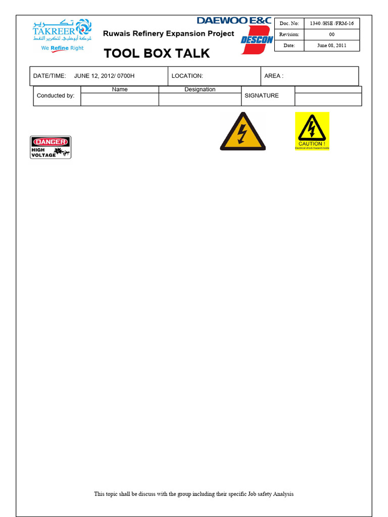1340 HSE FRM16 TBT Electrical Shocks PDF Safety Electrical