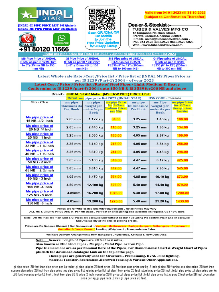 Jindal Pipe Price List 2023 | PDF | Pipe (Fluid Conveyance) | Corrosion