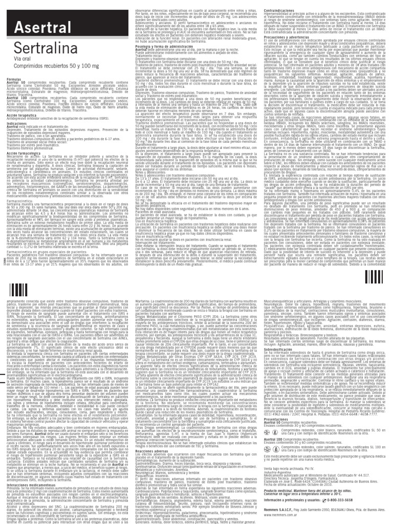 Asertral: Uso, Dosis y Contraindicaciones | PDF | Trastorno depresivo ...