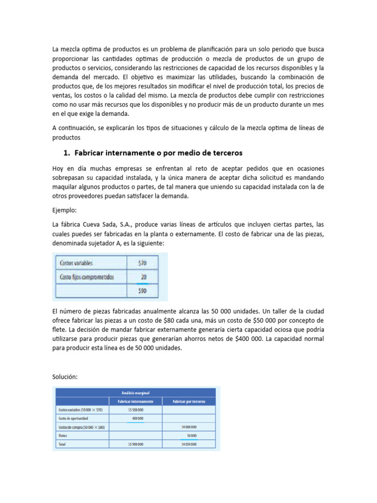 Mezcla Optima de Lineas PDF Business Mercado (economía)