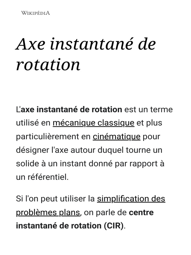 Axe Instantané de Rotation en Mécanique | PDF | Mouvement de rotation ...