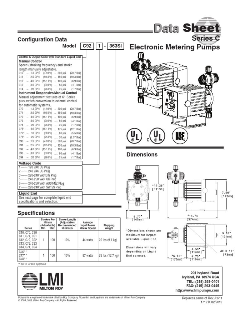 Series C Data Sheet New | PDF | Pump | Valve