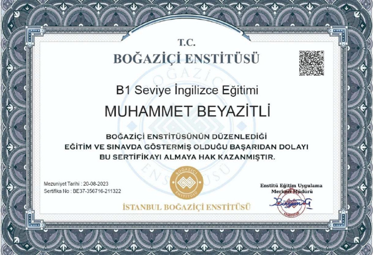 B1 Seviye İngilizce Eğitimi Sertifikası | PDF