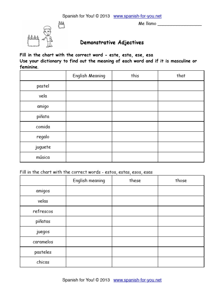 Adjetivos demostrativos en inglés y español | PDF | Artes del Lenguaje ...