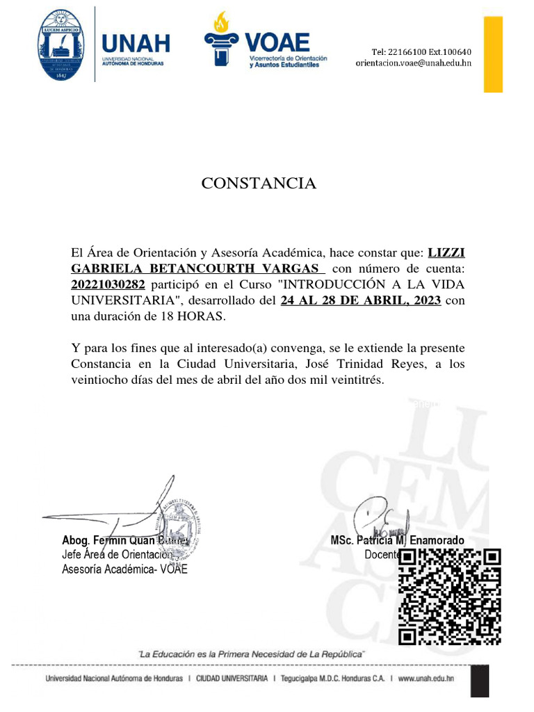CONSTANCIA UNAH | PDF