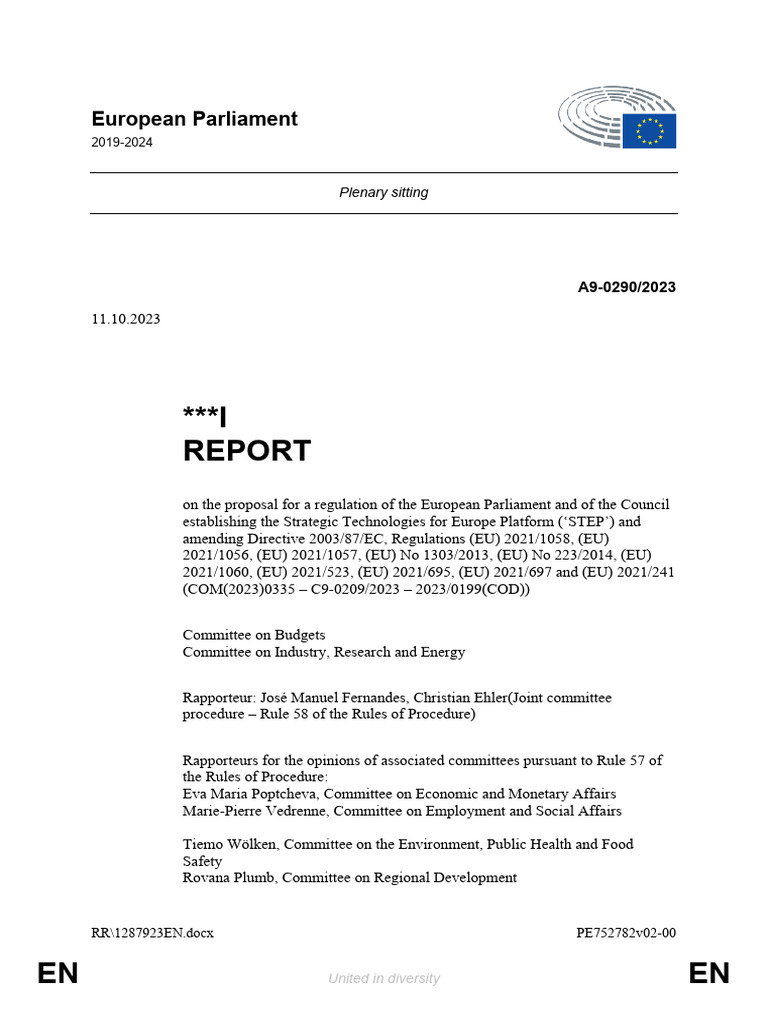 STEP Regulation Proposal Report 2023 | PDF | European Union | European ...
