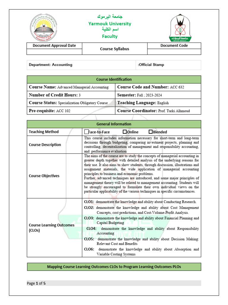 Course Syllabus Fall October 15 - ACC 632 | PDF | Management Accounting ...