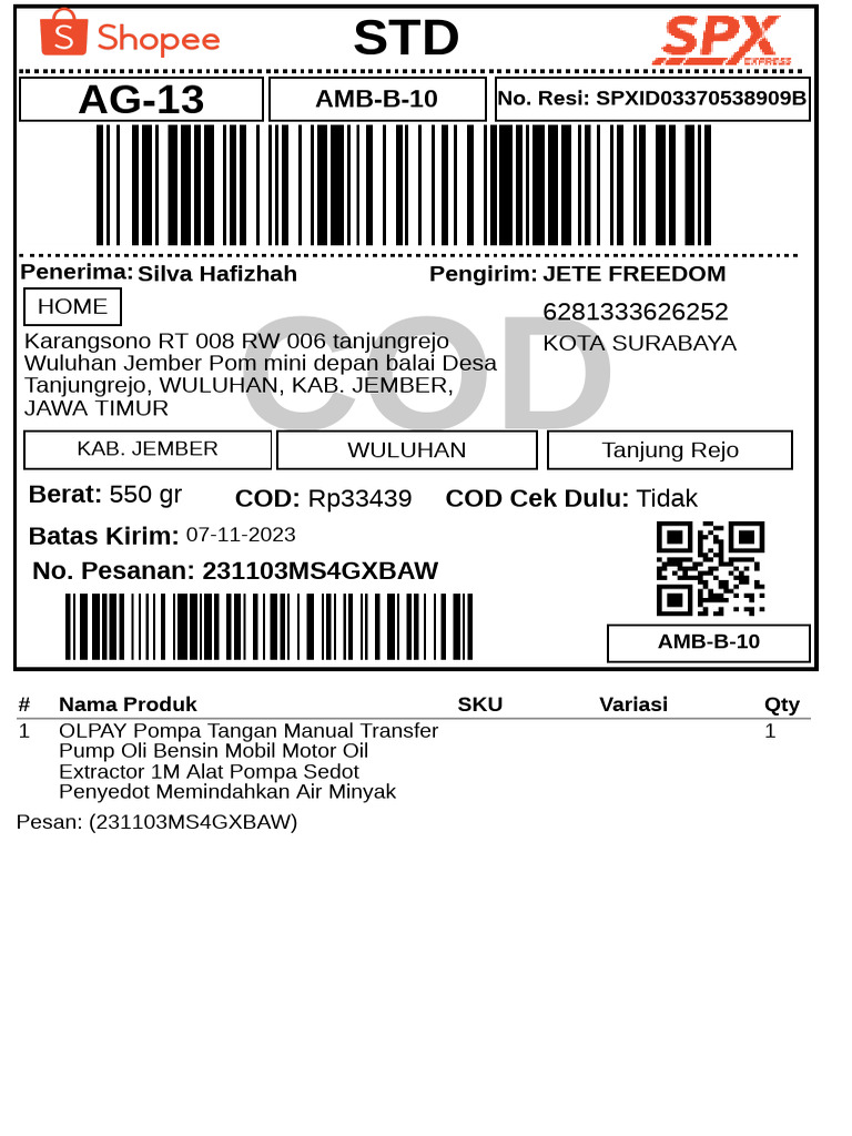 Label Pengiriman - Reguler - 12 | PDF