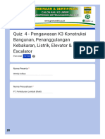 Quiz 4 - Pengawasan K3 Konstruksi Bangunan, Penanggulangan Kebakaran, Listrik, Elevator & Escalator