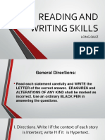 READING AND WRITING SKILLS Quiz