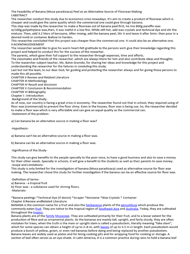 The Feasibility of Banana PDF Cucurbita Banana