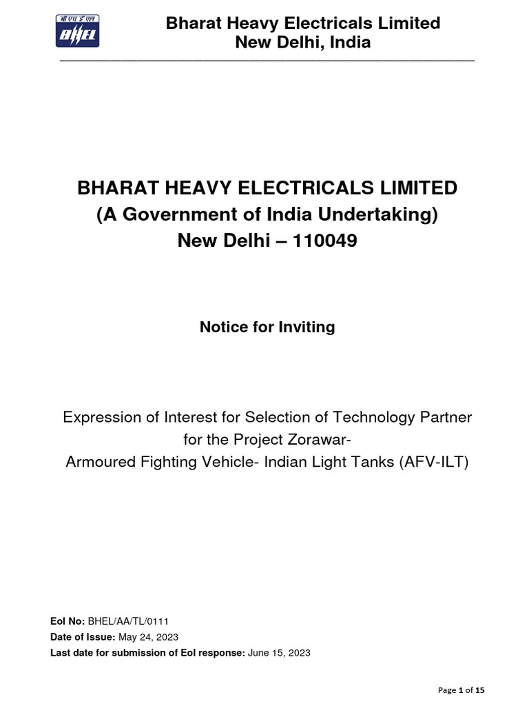 Eoi for selection of technology partner for afv ilt program pdf