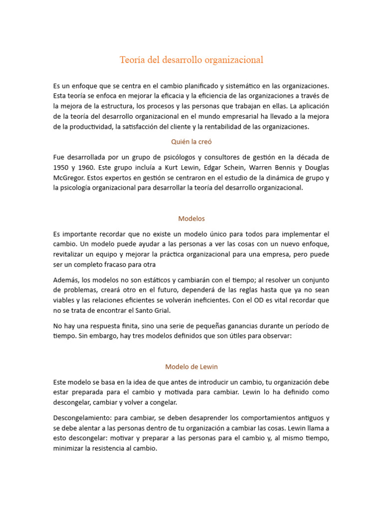 Teoría del Desarrollo Organizacional | PDF | Business | Economias